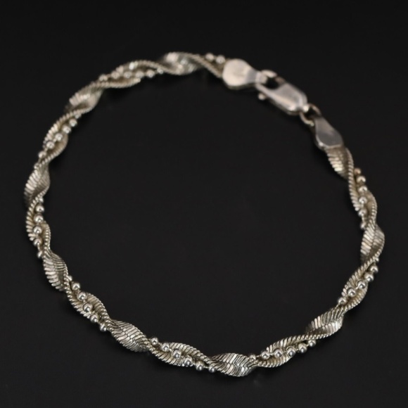 Sterling Silver Braided Ball & Herringbone Chain 7.25" Bracelet Made in Italy - Picture 1 of 5